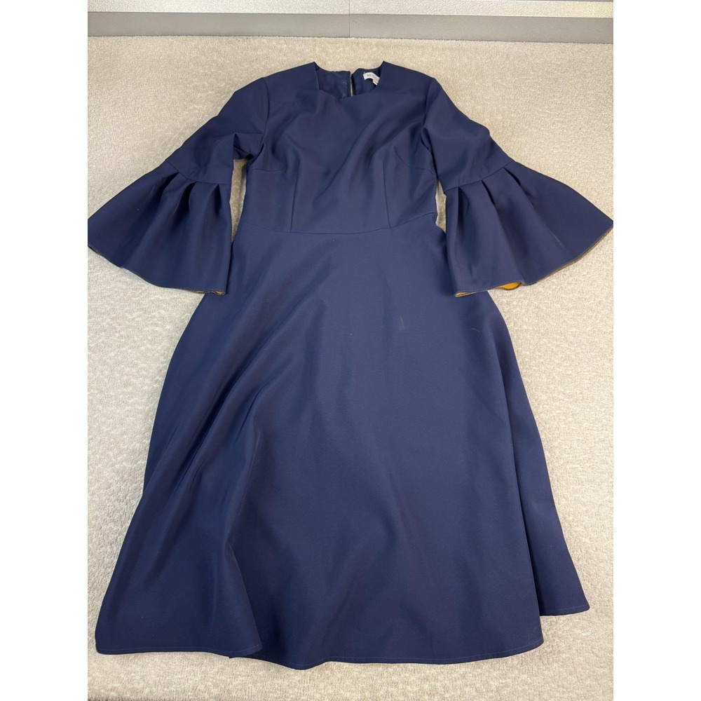 Misslook Dress Womens 4 Navy Bell Sleeve Fit Flare Midi Cocktail Party Evening